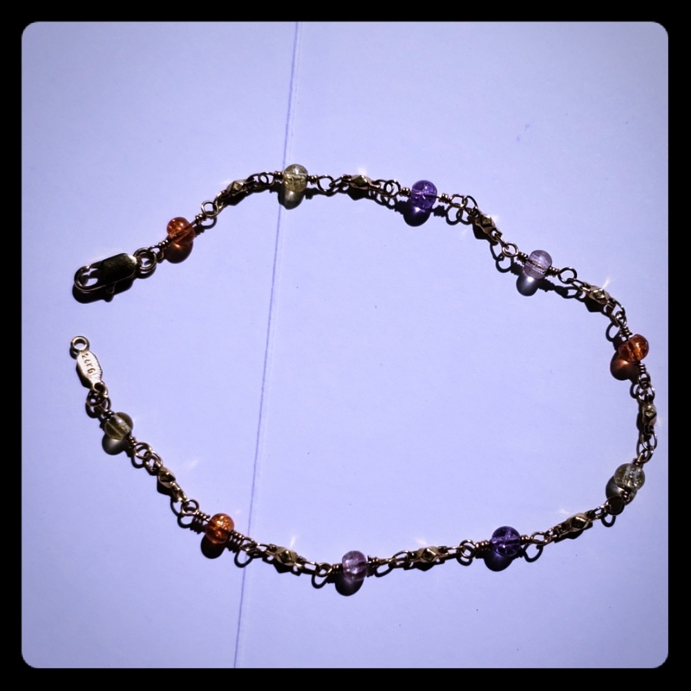 24K gold layer over silver semiprecious gem anklet